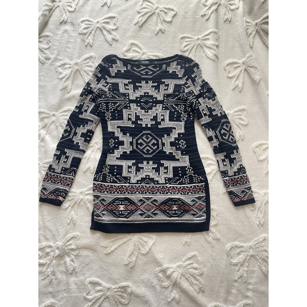 Lauren Ralph Lauren Women's Southwestern Aztec Cotton Sweater-Tunic Length-Small
